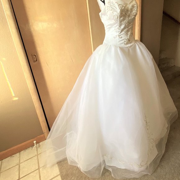 NWT Sz 10 Moonlight White Satin/Tulle Wedding Gown - Picture 7 of 14